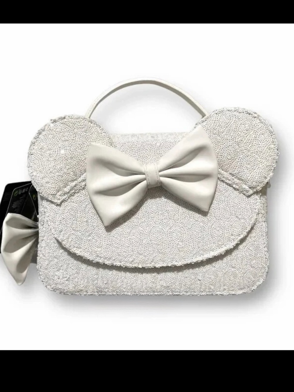 Disney Loungefly Minnie Mouse Sequin Bridal Wedding Crossbody Purse Bag White